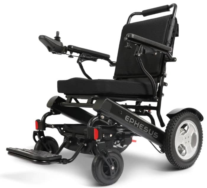 Displayed is the ephesus folding electric wheelchair