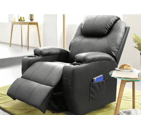 Shown is the faux leather power recliner 