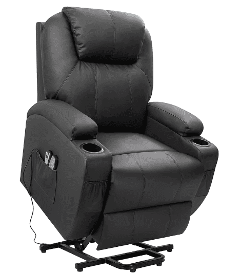 Demonstrates the power lift function of the recliner