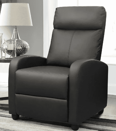 Displayed is the pettit vegan leather recliner