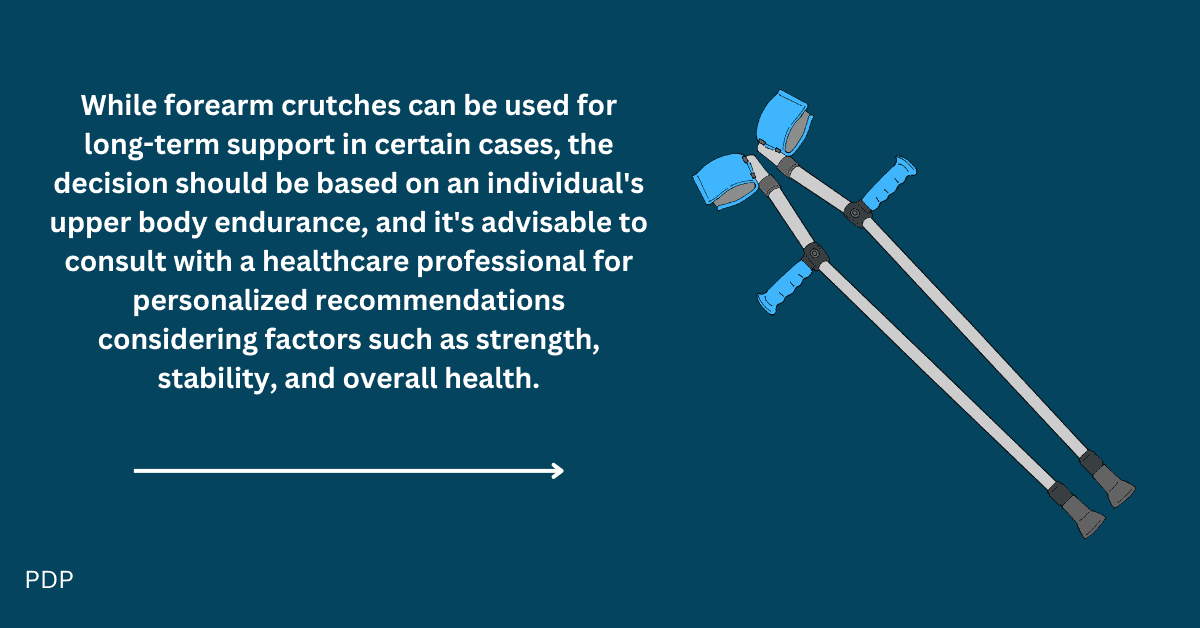 Explains how forearm crutches use recommendations can vary. 