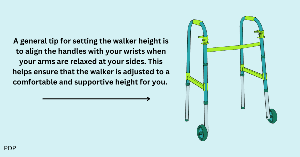 Shown is a tip on how to adjust a walker to match your height