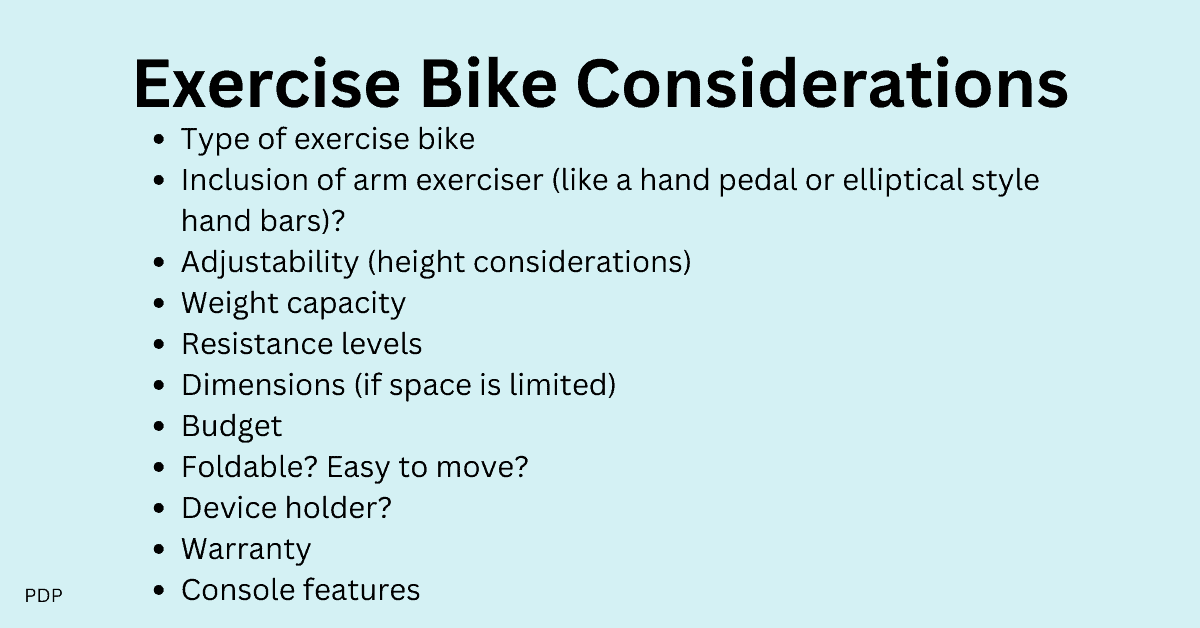 Displayed are exercise bike considerations